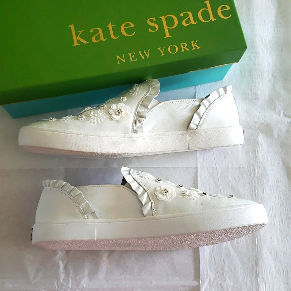 Kate Spade NEW Sneakers Embellished Leather Slip-on White Women's 9.5 NIB - Picture 17 of 17